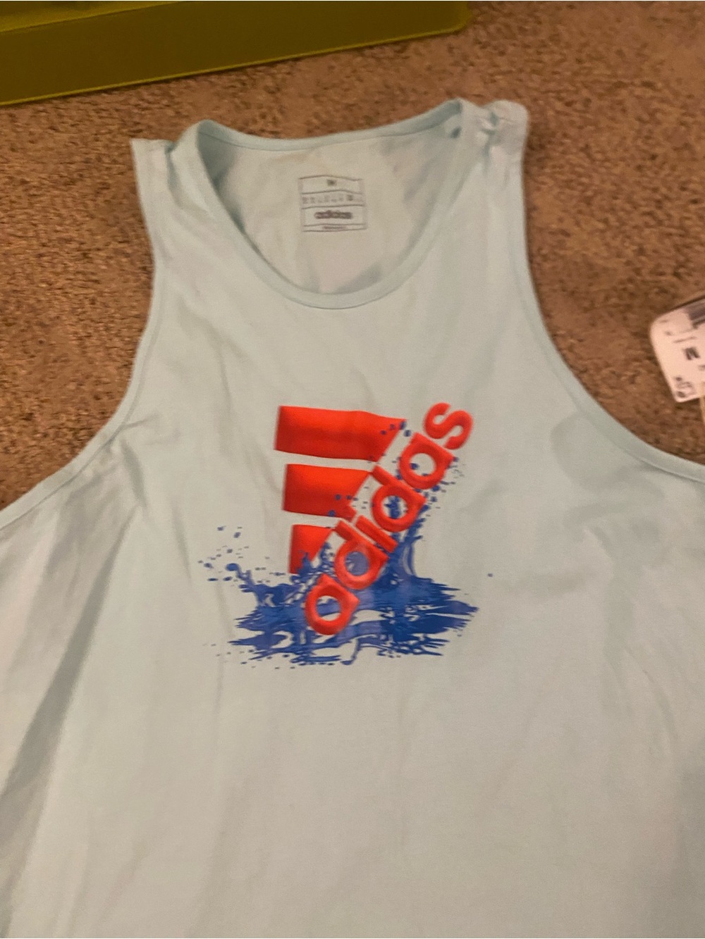 adidas Men’s Light Blue Graphic Swim Tank with Red Logo new medium